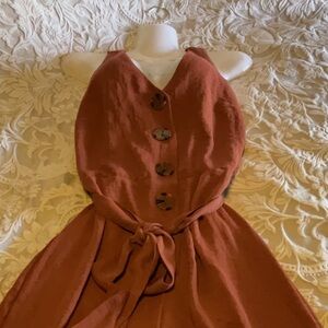 Dex rust  Buttoned Tie Front Jumpsuit Casual